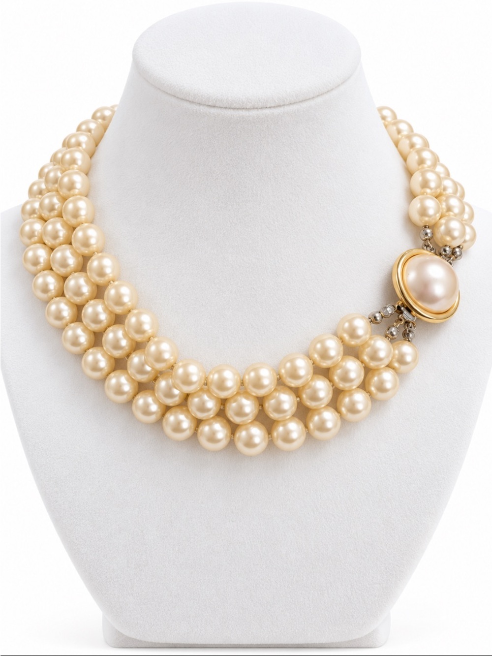 Ivory Faux Pearl Multi-Strand Necklace with Statement Clasp